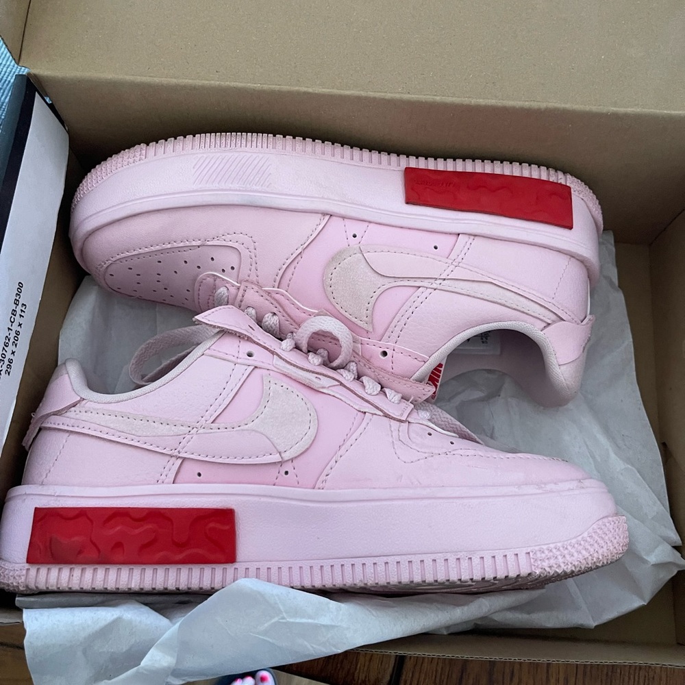 Super cute!! (VALENTINES DAY LIMITED EDITION) Pink with red  Nike Air Forces!!